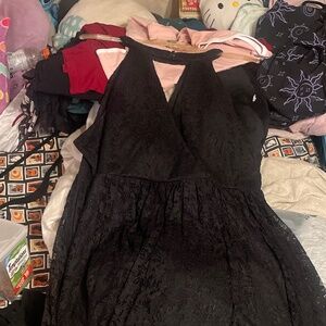 Halter top black lace dress